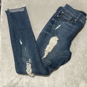 Express Blue Skinny Jeans with Distressed Details